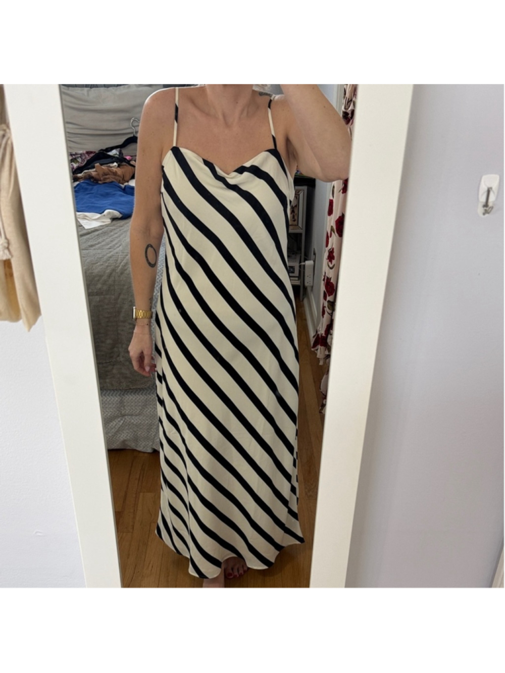 Abercrombie & Fitch Cream and Black Diagonal Stripe Maxi Dress